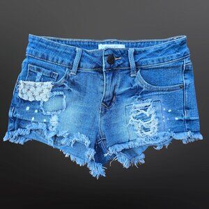 Y2k Low Rise Denim Micro Shorts Size 1 Distressed Boho Grunge Festival
